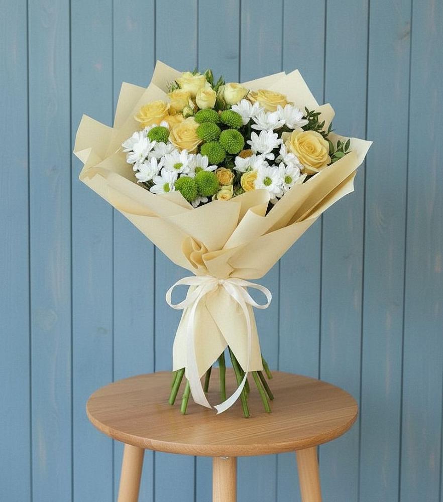 Букет Луч солнца в Курчатове Букет цветов из: Хризантемы и Розы в Курчатове