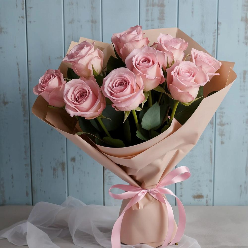 9 розовых роз в Курчатове Букет цветов из: Розы в Курчатове