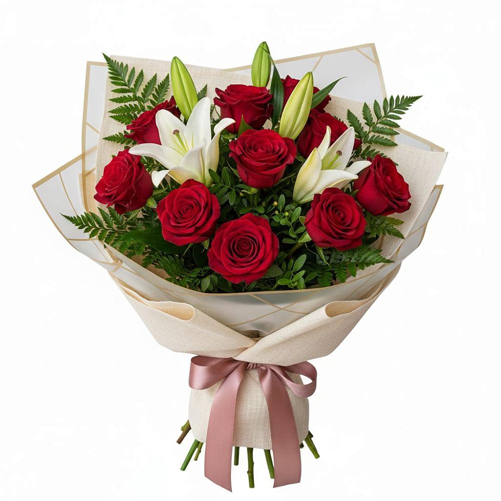 Букет высокая поэзия в Курчатове Букет цветов из: Лилии и Розы в Курчатове