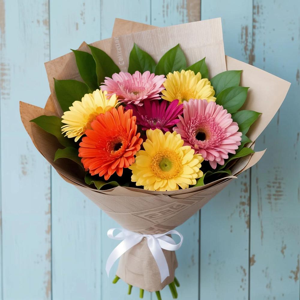 Букет яркий день в Курчатове Букет цветов из: Герберы в Курчатове