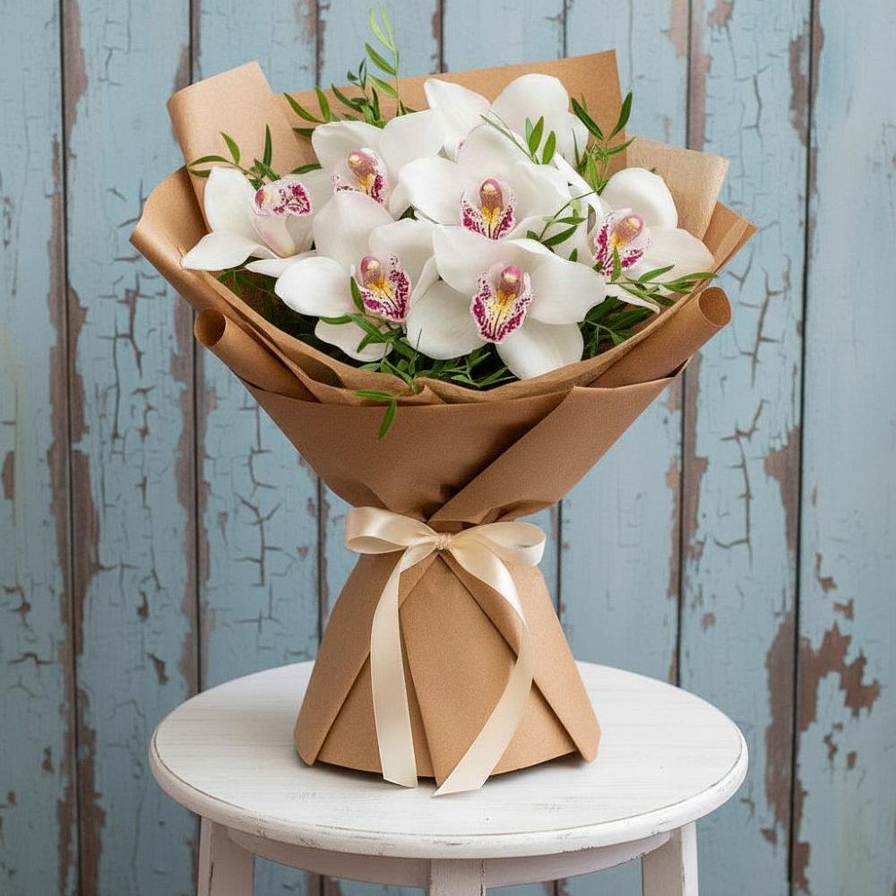 Букет Белые орхидеи в Курчатове Букет цветов из: Орхидеи и Розы в Курчатове