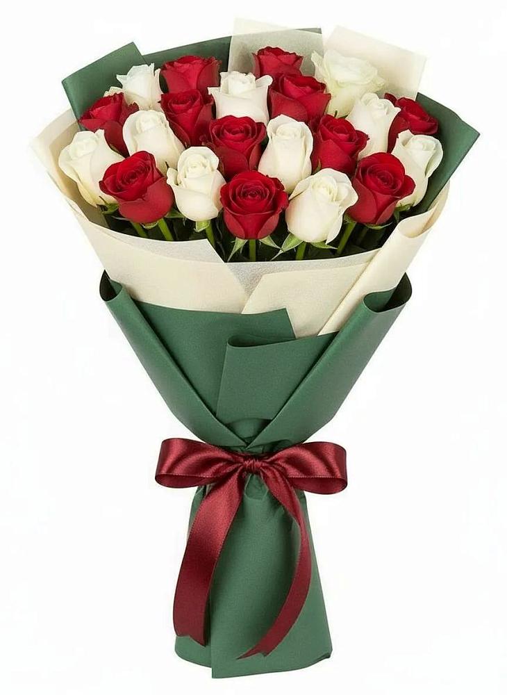 Микс из красных и белых роз в Курчатове Букет Микс из красных и белых роз в Курчатове