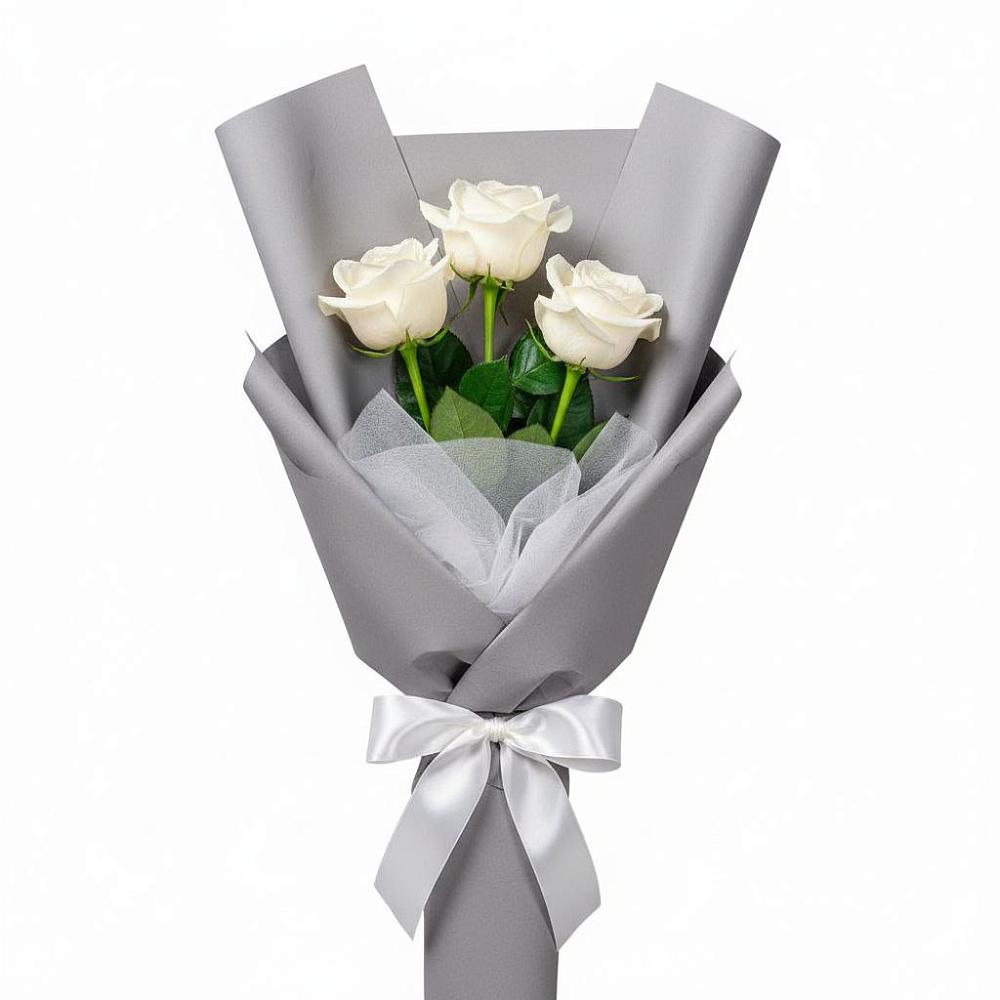 Букет 3 белые розы в Курчатове Букет 3 белые розы в Курчатове