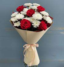 Букет романтическая гармония в Курчатове Букет цветов из:  Розы и Хризантемы в Курчатове