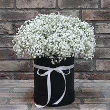 Композиция коробка гипсофил в Курчатове Цветочная композиция из Гипсофила в шляпной коробке в Курчатове